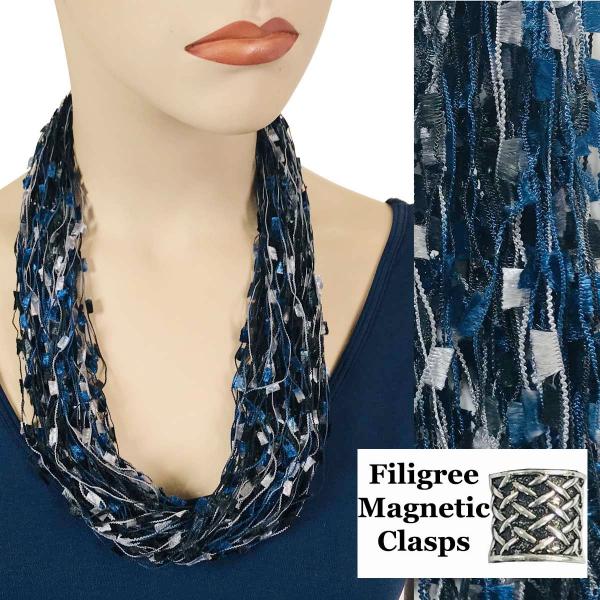 Wholesale 2503 - Magnetic Confetti Thread Necklace Navy-Grey w/ Filigree Magnet - 