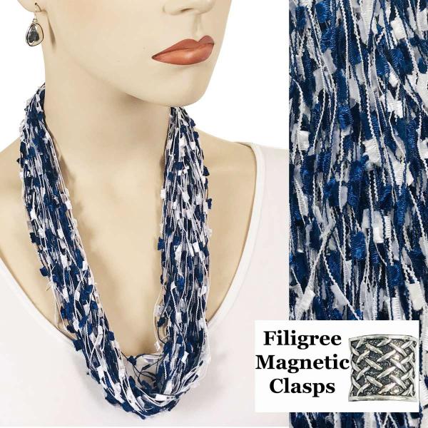 Wholesale 2503 - Magnetic Confetti Thread Necklace Blue-White w/ Filigree Magnet - 