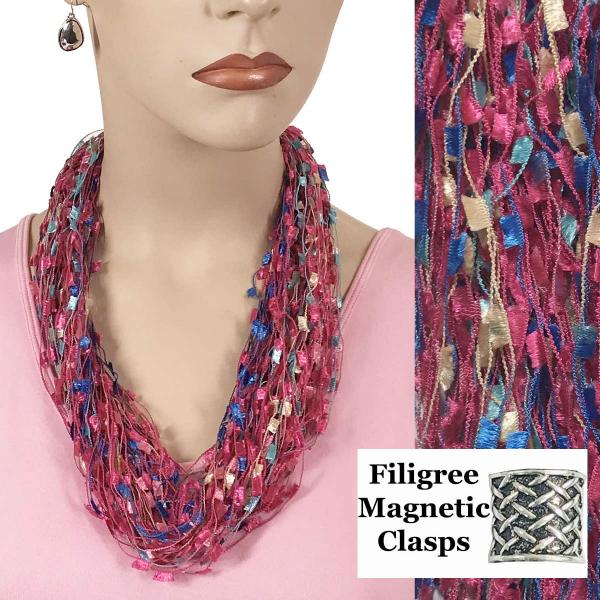 Wholesale 2503 - Magnetic Confetti Thread Necklace Hot Pink-Multi w/ Filigree Magnet - 