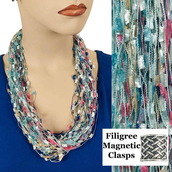 Wholesale 2503 - Magnetic Confetti Thread Necklace Light Teal-Multi w/ Filigree Magnet - 