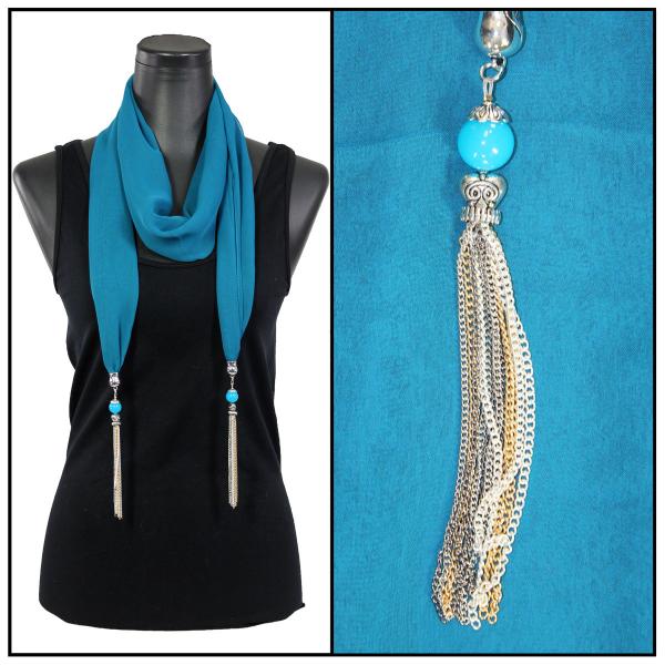 wholesale 9001 - Tasseled Silky Dress Scarves Solid Teal<br>
Metal Tassels - 