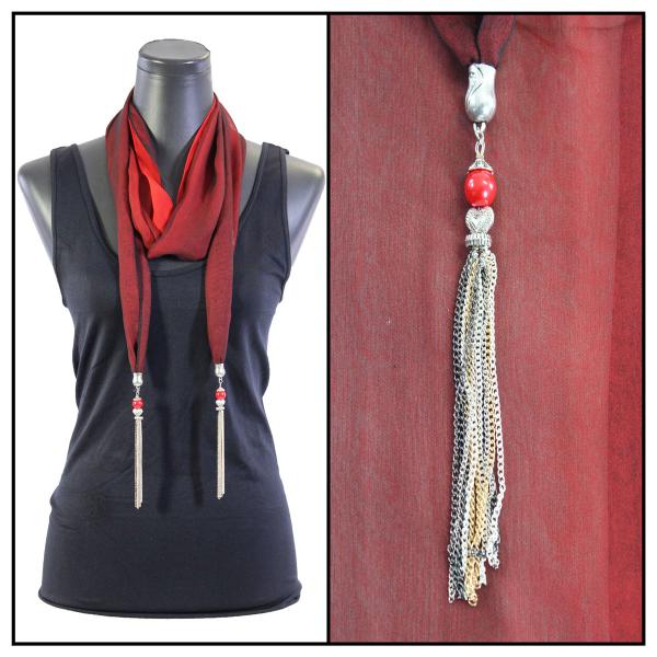 wholesale 9001 - Tasseled Silky Dress Scarves Tri-Color - Black-Maroon-Red<br>
Metal Tassels - 