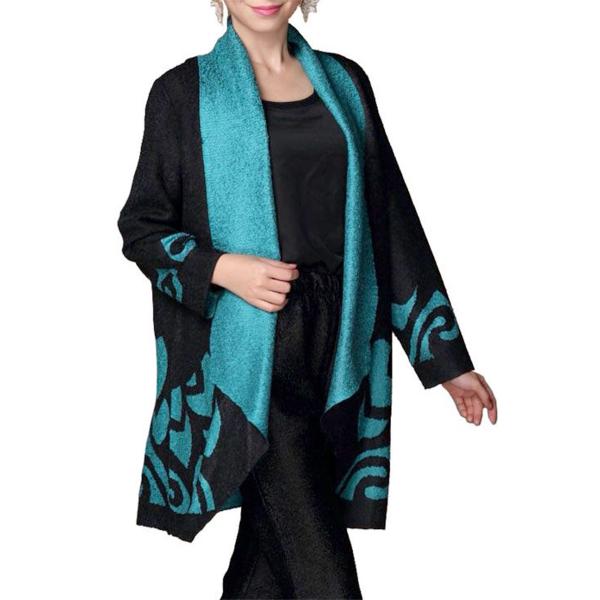 Wholesale 2513 - Modern Abstract Cardigan  Teal and Black** - 