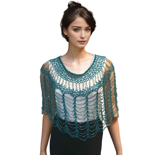 2414 - Shanghai Beaded Ponchos - #003 Teal w/ Silver Beads*  2414 - Shanghai Beaded Ponchos #003 Teal w/ Silver Beads* -