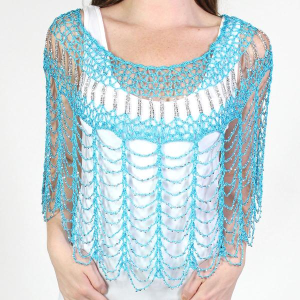Wholesale 2414 - Shanghai Beaded Evening Ponchos #003 Turquoise w/ Silver Beads - 