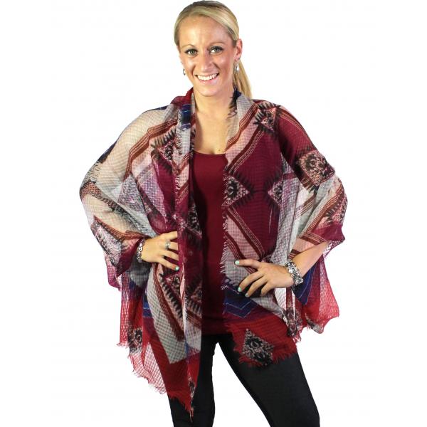 wholesale 1397 - Abstract Design Shawls Red Wine - 