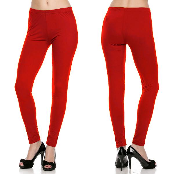 Wholesale 1284 - Leggings (Brushed Fiber Solid Colors) Red Brushed Fiber Leggings - Ankle Length Solids - Curvy Size Fits (L-2X)