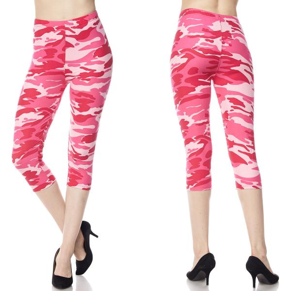 Wholesale 2696 - Brushed Fiber Print Capri Leggings F120 Camouflage Pink Brushed Fiber Leggings - Capri Length Print - One Size Fits (S-L)