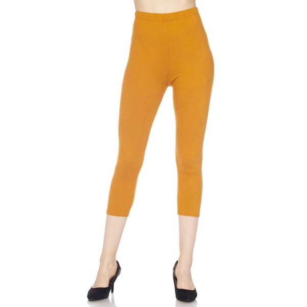 Wholesale 2706 - Brushed Fiber Solid Color Capri Leggings Solid Mustard  - One Size Fits Most