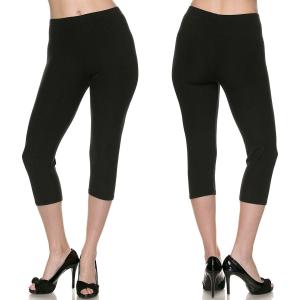 Wholesale 2706 - Brushed Fiber Solid Color Capri Leggings Solid Black - One Size Fits Most