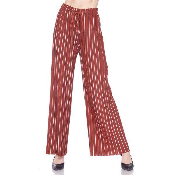 Wholesale 902G - Georgette Pleated Pants Ankle Length - #22 Rust-White Striped w/ Drawstring - One Size Fits All