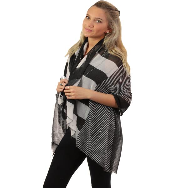 Wholesale 8441 - Multi Stripe Sequin Scarf Black - 