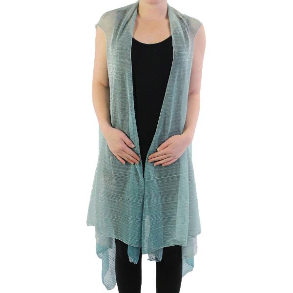 wholesale 8911 - Metallic Ombre Pleated Vests Turquoise-Teal Ombre - 