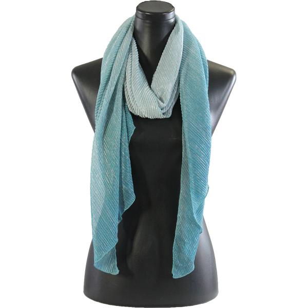 Wholesale 8092 - Metallic Ombre Pleated Scarves Turquoise - 