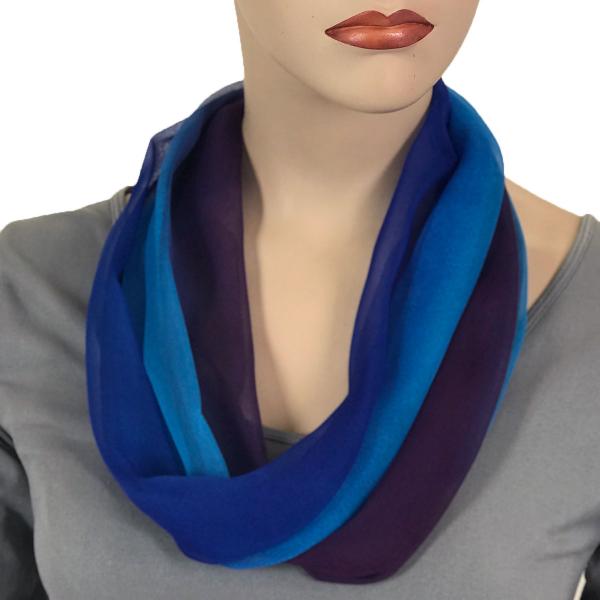 Wholesale 2282 - Silky Dress Infinities 106RTP - Royal-Turquoise-Purple Tri-Color<br>
Magnetic Clasp Silky Dress Scarf - 
