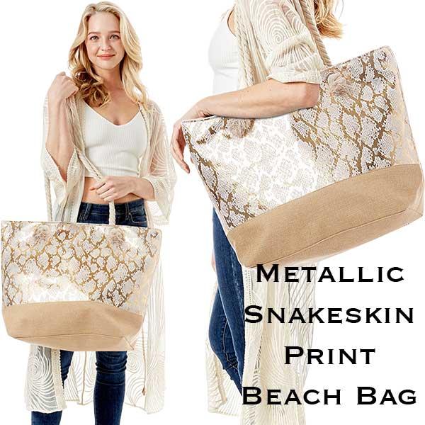 Wholesale 2917 - Rope Handle Tote Bags 268 - Gold Metallic Snakeskin*  - 23