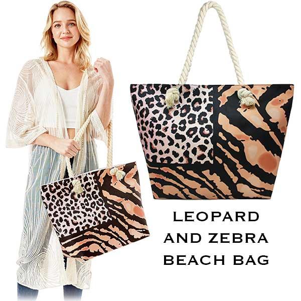 wholesale 2917 - Rope Handle Tote Bags 343 - Leopard and Zebra Print - 23