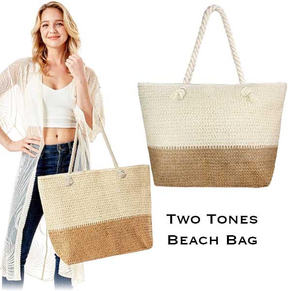 wholesale 2917 - Rope Handle Tote Bags 376 - Two Tone Beige - 23