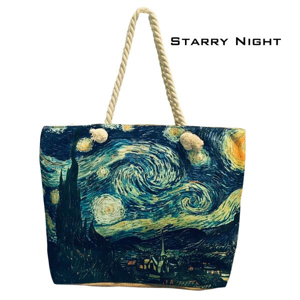 wholesale 2917 - Rope Handle Tote Bags 320 - Starry Night (Vincent Van Gogh) - 20.5: x 14.6