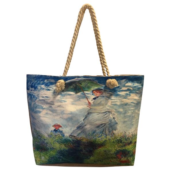 wholesale 2917 - Rope Handle Tote Bags 331 - Woman with a Parasol (Claude Monet) - 20.5: x 14.6