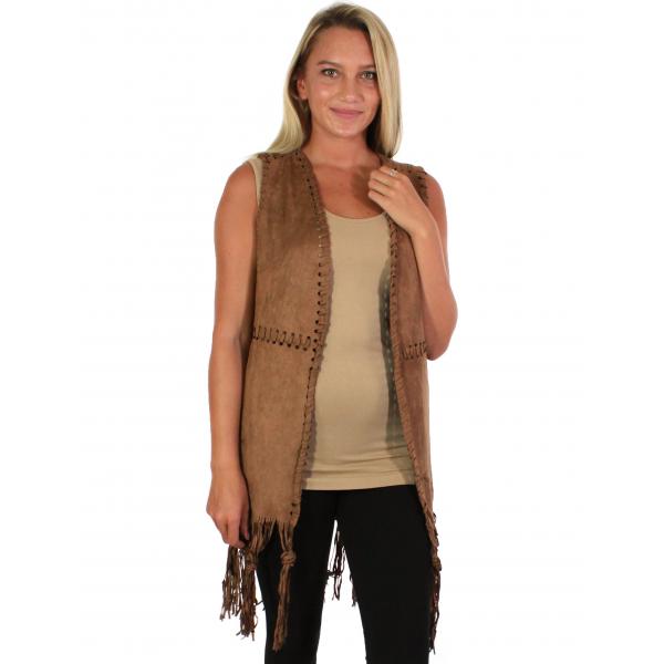 Wholesale Faux Suede Vests - 8642/334 8642 - Taupe<br>Vests - Faux Suede Tasseled  - One Size Fits Most