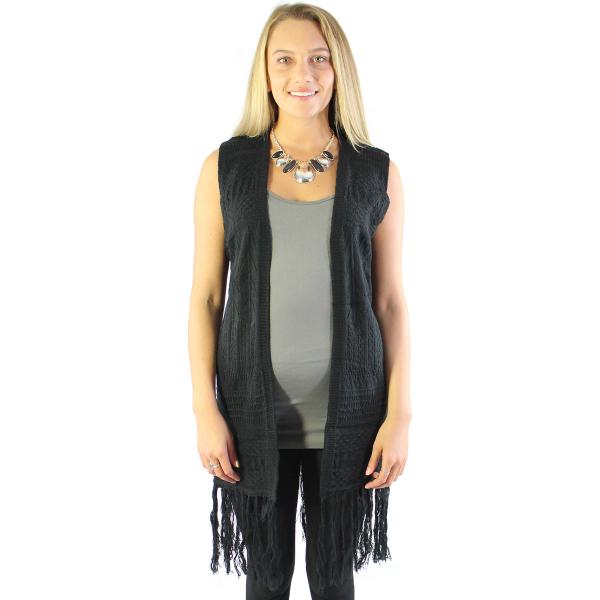 Wholesale 2820 - Magic SmoothWear 3/4 & Long Sleeve Black  Mid-Length Knit Tasseled Vest 8643 - 