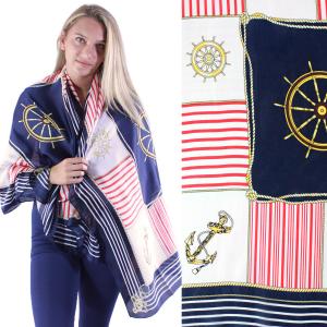 2995 - Boutique Charmeuse Shawls #33 Anchors and Ship Wheels - Navy - 