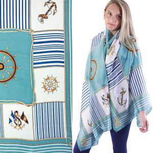 2995 - Boutique Charmeuse Shawls #44 Anchors and Ship Wheels - Teal - 