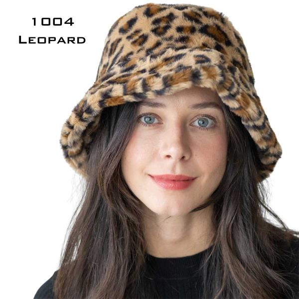 Wholesale 2999 - Fall and Winter Brimmed Hats and Caps 1004 PLUSH LEOPARD Hat - One Size Fits Most