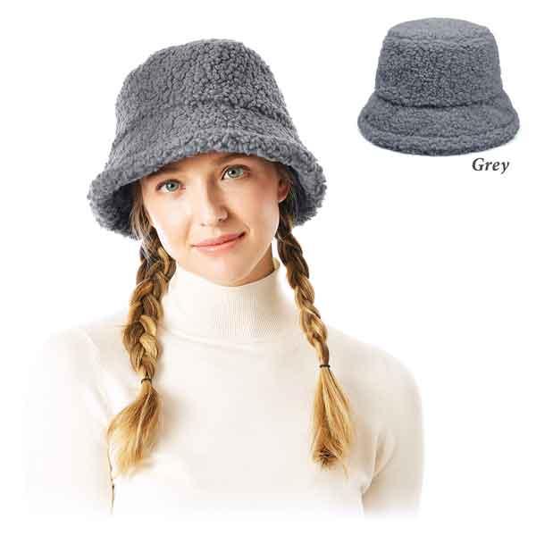 Wholesale 2999 - Fall and Winter Brimmed Hats and Caps 202 - Grey<br>
Boucle Teddy Bear Bucket Hat - One Size Fits Most