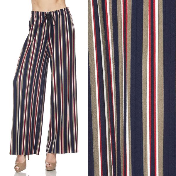 Wholesale 902T - Pleated (No Hem) Twill Pants #05 Striped Navy-Taupe-Red - One Size Fits All