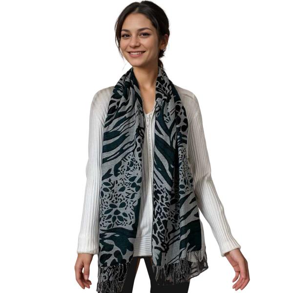 3050 - Abstract Animal Print Shawls - Grey/Black/Seagreen  3050 - Abstract Animal Print Shawls Grey/Black/Seagreen -