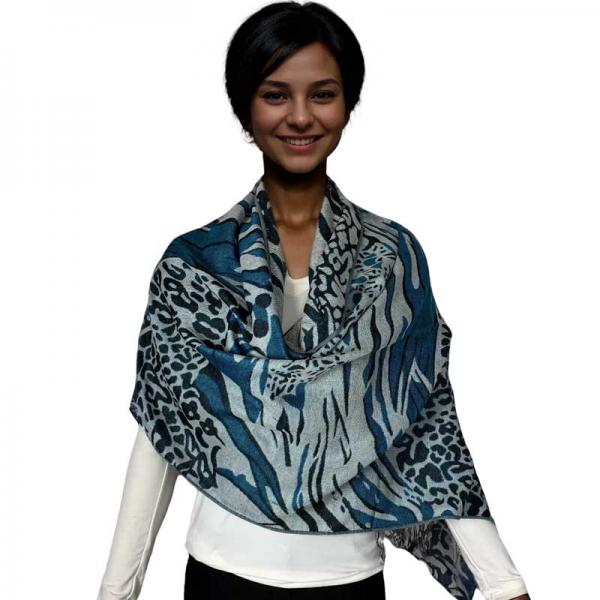 3050 - Abstract Animal Print Shawls - Grey/Black/Teal Blue  3050 - Abstract Animal Print Shawls Grey/Black/Teal Blue -