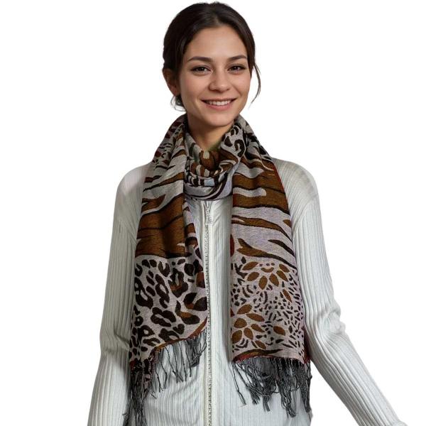 3050 - Abstract Animal Print Shawls - Natural/Brown/Paprika  3050 - Abstract Animal Print Shawls Natural/Brown/Paprika -