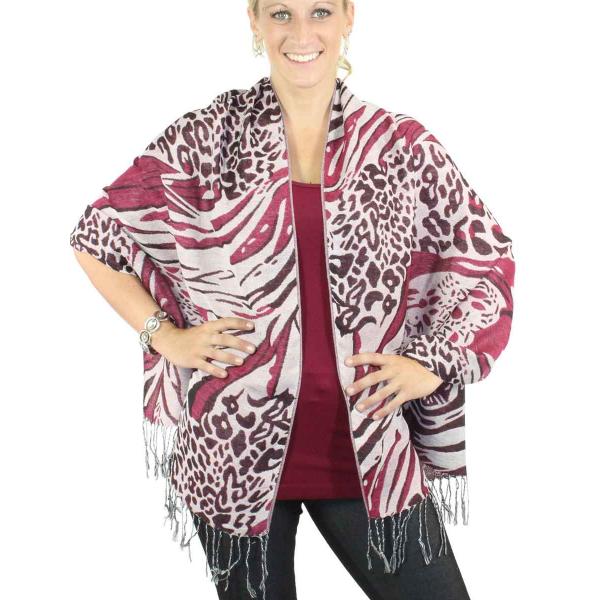 Wholesale 3050 - Abstract Animal Shawls Natural/Wine/Berry - 