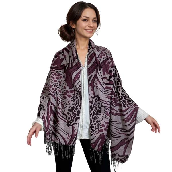 3050 - Abstract Animal Print Shawls - Natural/Wine/Mauve  3050 - Abstract Animal Print Shawls Natural/Wine/Mauve -