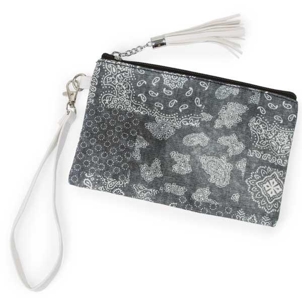 Wholesale 3057  - Crossbody Bags and Wristlets 10270 - Black <br> 
Bandana Print Wallet Wristlet - 