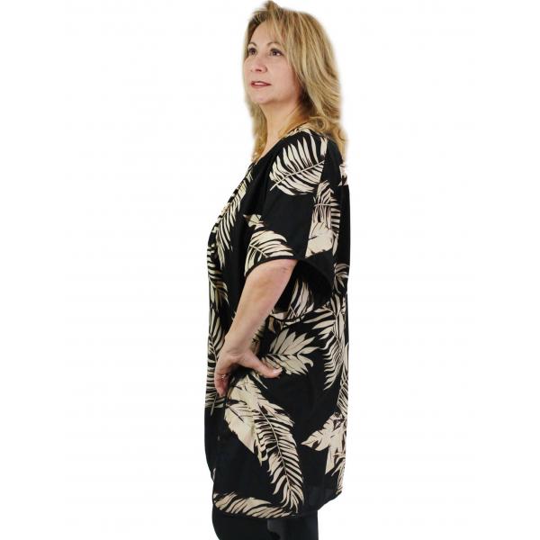 wholesale Banded Tropical Print Kimono - 9336/9337 9337 Palm Tree Leaves Black - 
