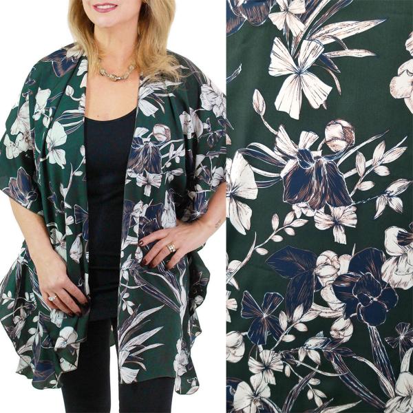 Wholesale Ruffled Kimonos - 3097/1310 1263 - Hunter Green<br>Flower Print Kimono - 