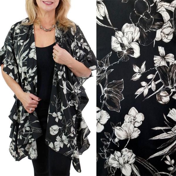 Wholesale Ruffled Kimonos - 3097/1310 1263 - Black <br>Flower Print Kimono - 
