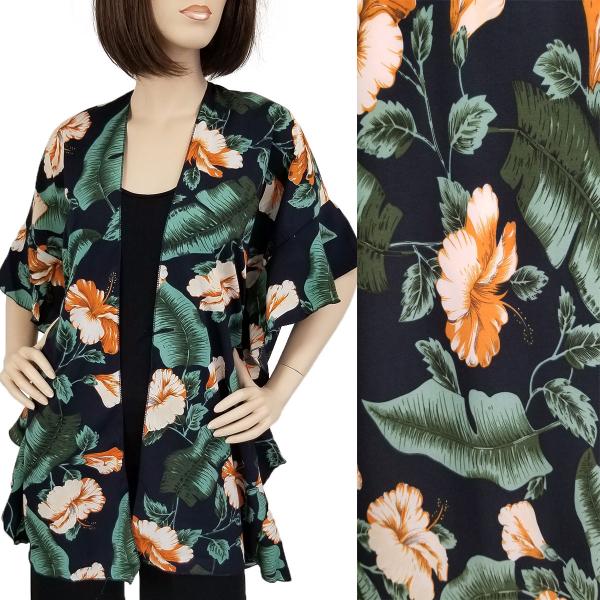 Wholesale Ruffled Kimonos - 3097/1310 1309 - Navy<br>Tropical Floral Kimono - 