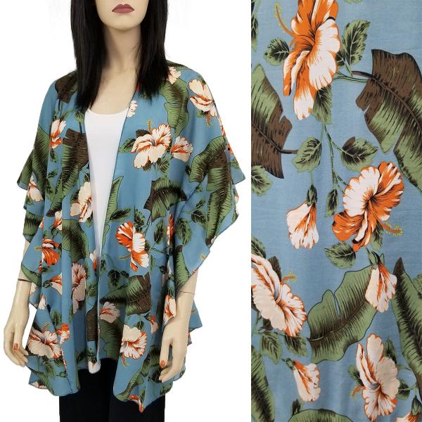 Wholesale Ruffled Kimonos - 3097/1310 1309 - Dusty Blue <br>Tropical Floral Kimono - 