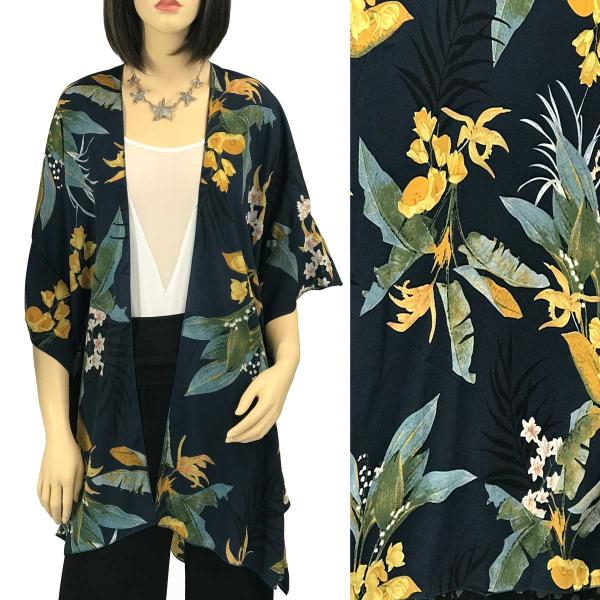 Wholesale Ruffled Kimonos - 3097/1310 1310 - Indigo <br>Tropical Leaf Kimono - 