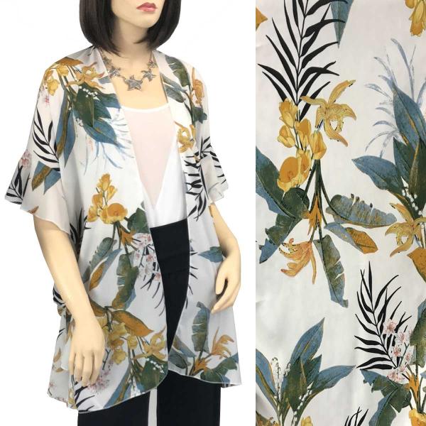 Wholesale Ruffled Kimonos - 3097/1310 1310 - White<br>Tropical Leaf Kimono - 