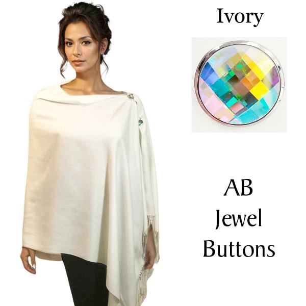 Wholesale 534 - Cashmere Feel Shawls w/Jeweled Buttons #02 - Ivory<br> 
with AB Jewel Buttons - 29