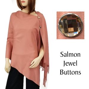 534 - Cashmere Feel Shawls w/Jeweled Buttons #19 Salmon with Salmon Jewel Buttons - 