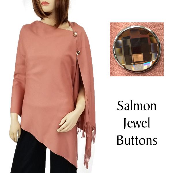 Wholesale 534 - Cashmere Feel Shawls w/Jeweled Buttons #19 Salmon with Salmon Jewel Buttons - 
