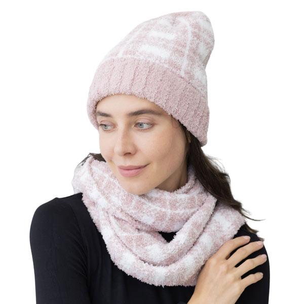 Wholesale 3114 - Winter Knit Hats 1017 - Dusty Pink/White
Chenille Hat and Infinity Set - One Size Fits Most