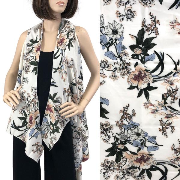 Wholesale 3121 - Brushed Matte Satin Scarf Vests #1321 Garden Floral White - 
