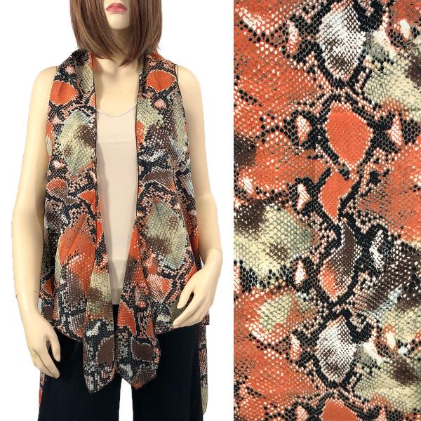 Wholesale 3121 - Brushed Matte Satin Scarf Vests #1322 Reptile Print Orange - 